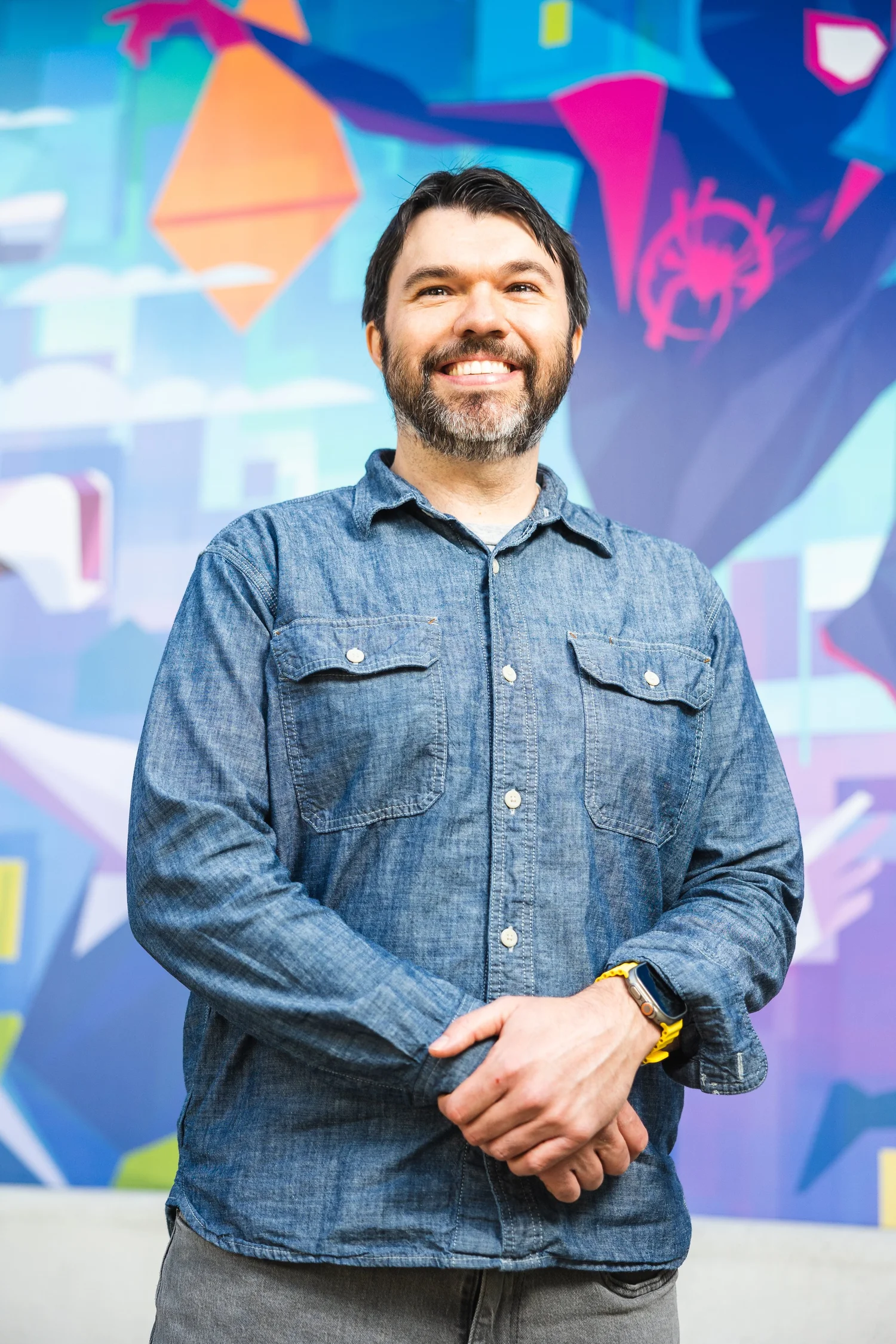 Gabe Thorburn wearing a blue shirt